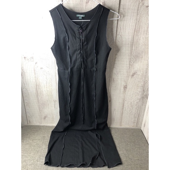 wild fable Dresses & Skirts - Wild Fable Womens S Black Ribbed Lace Up Front Maxi Dress Sleeveless Goth Emo